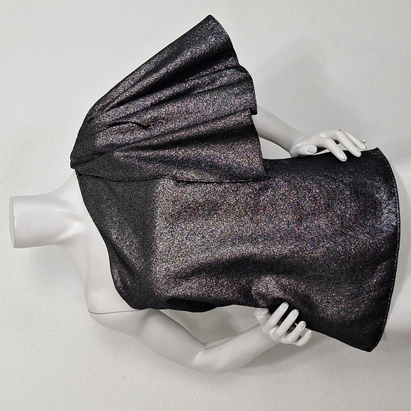 Zara Silver Black Metallic Shimmery Romantic Witchy One Shoulder Top Size S - Picture 3 of 9